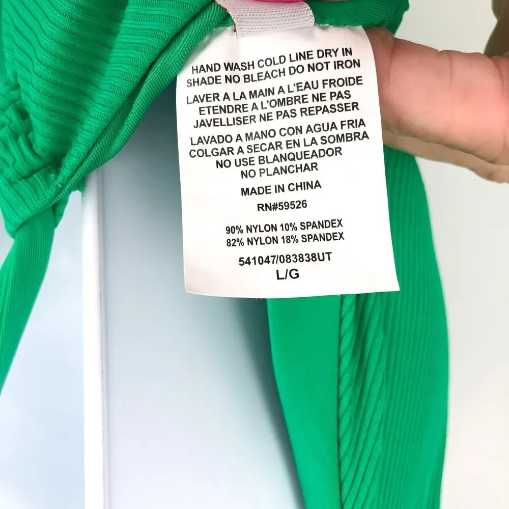 BECCA Women's Gia Plunge One Piece Swimsuit Large Green Lace Up Modern Edge NWT